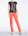 Red straight cotton pants with 5 pockets 