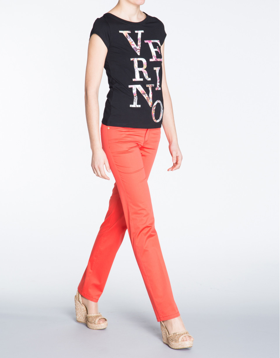 Red straight cotton pants with 5 pockets 