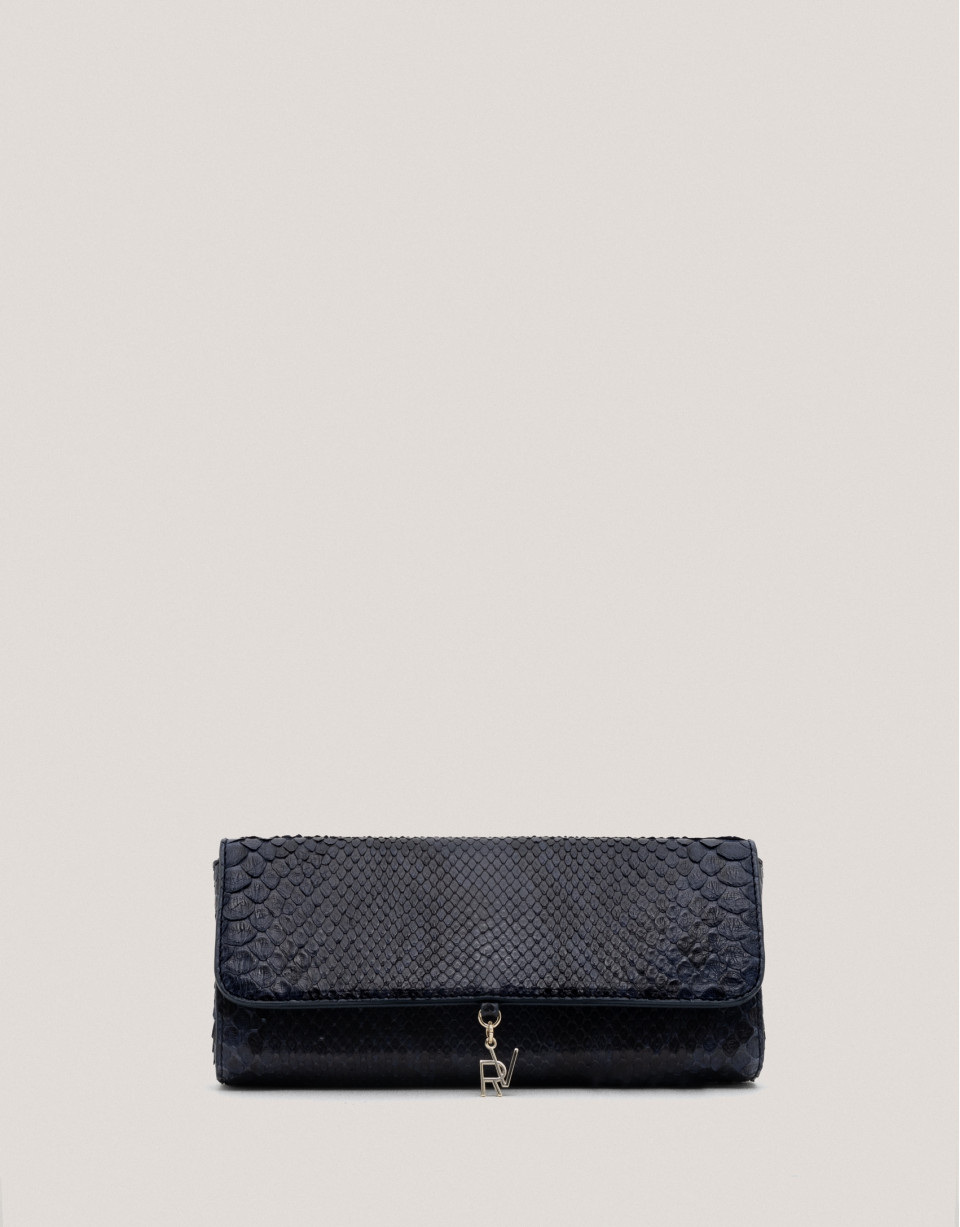 Bolso Clutch Ariana piel serpiente azul marino | Roberto Verino
