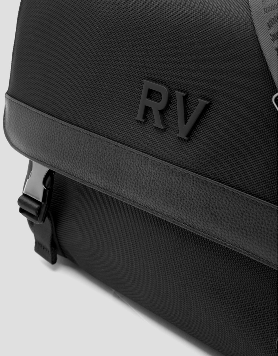 Bolso messenger nailon y piel negro
