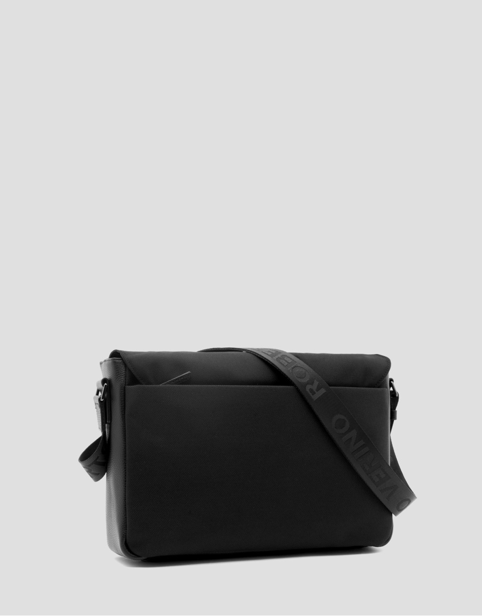 Bolso messenger nailon y piel negro