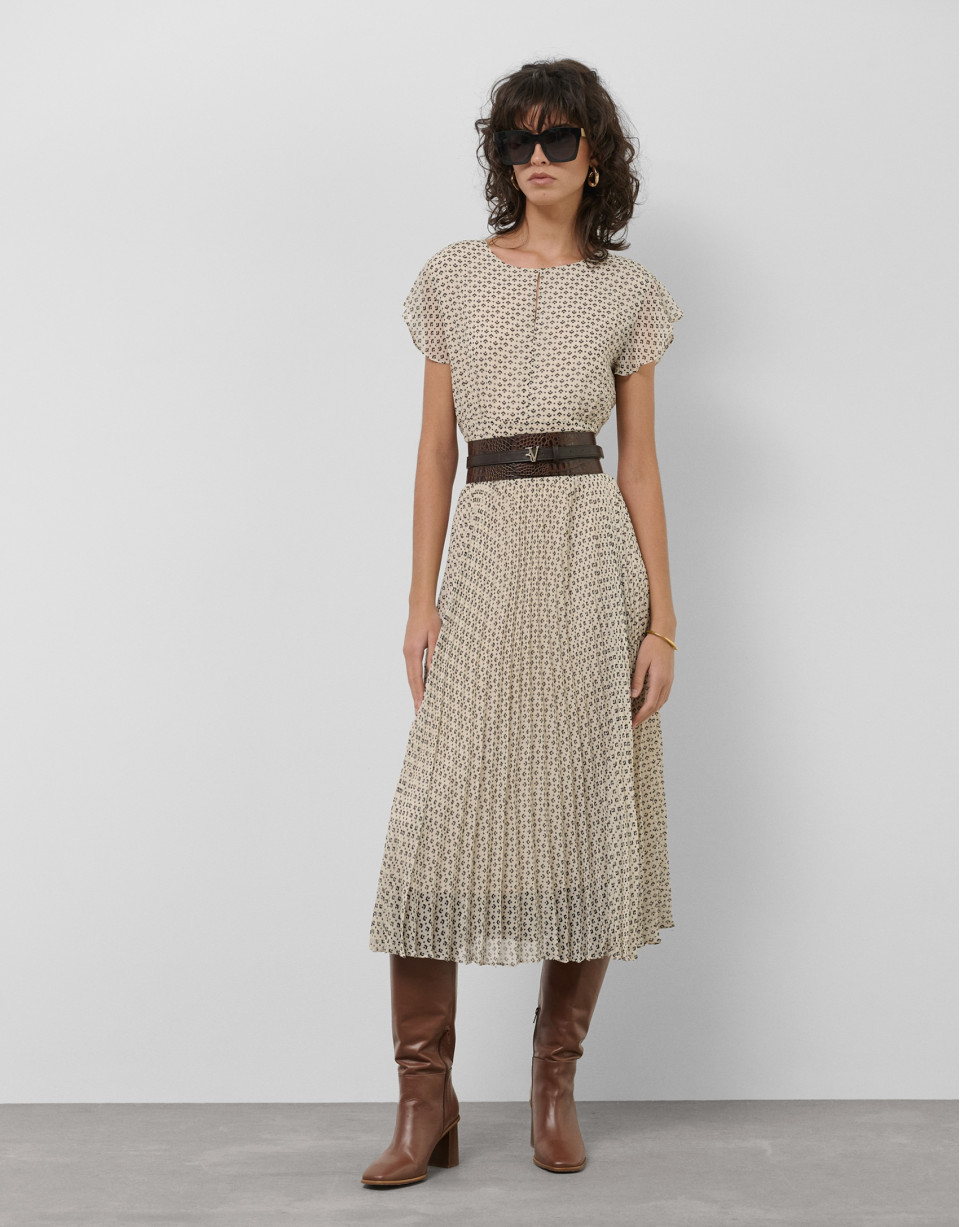 Vestido midi falda plisada estampado ... | Roberto Verino