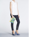 Yellow leather and tropical print fabric  Zoe Miami clutch bag 