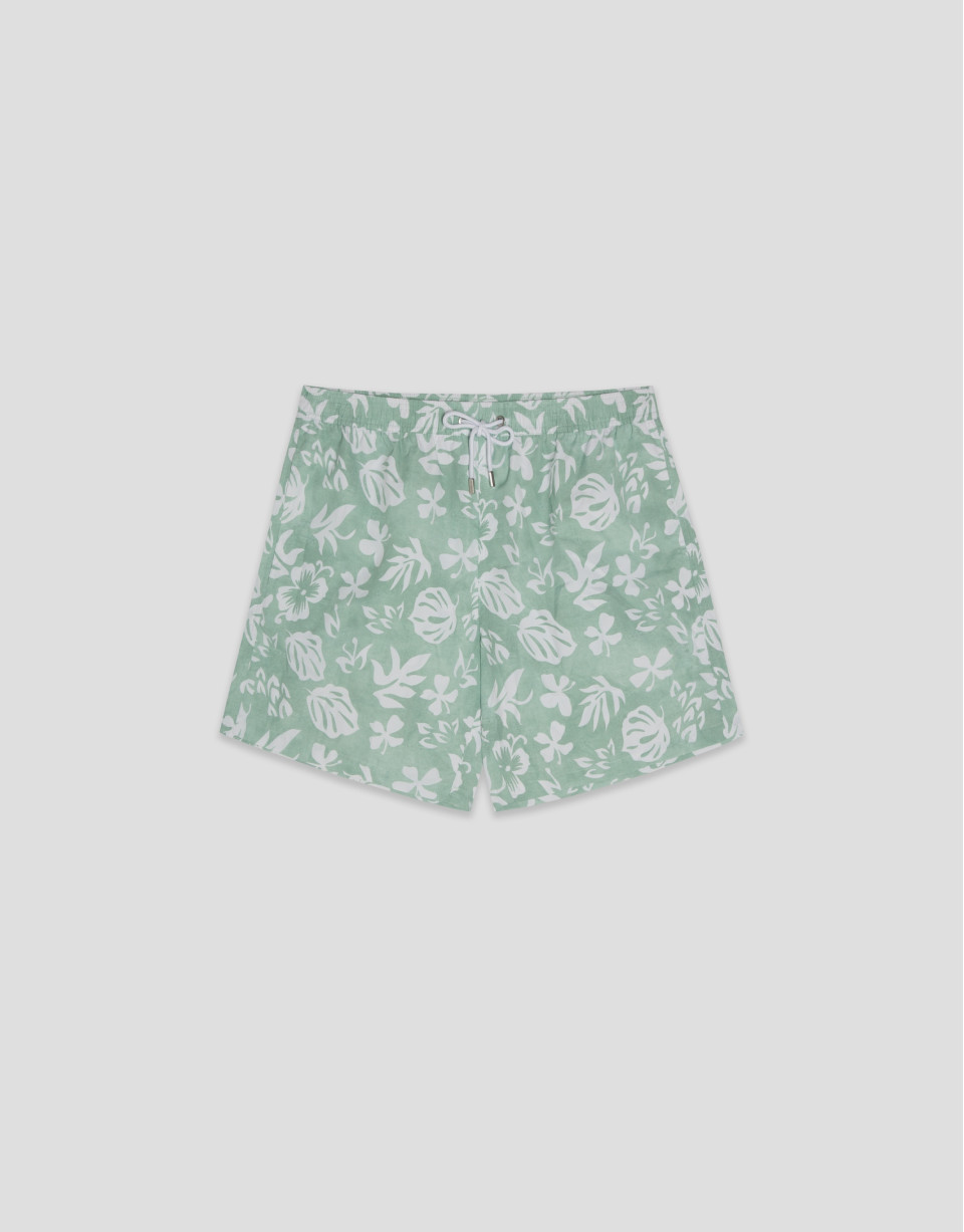 Khaki swimsuit with white leaf print - Man | Roberto Verino