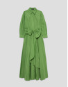 Vestido camisero midi manga larga tafeta verde | Roberto Verino