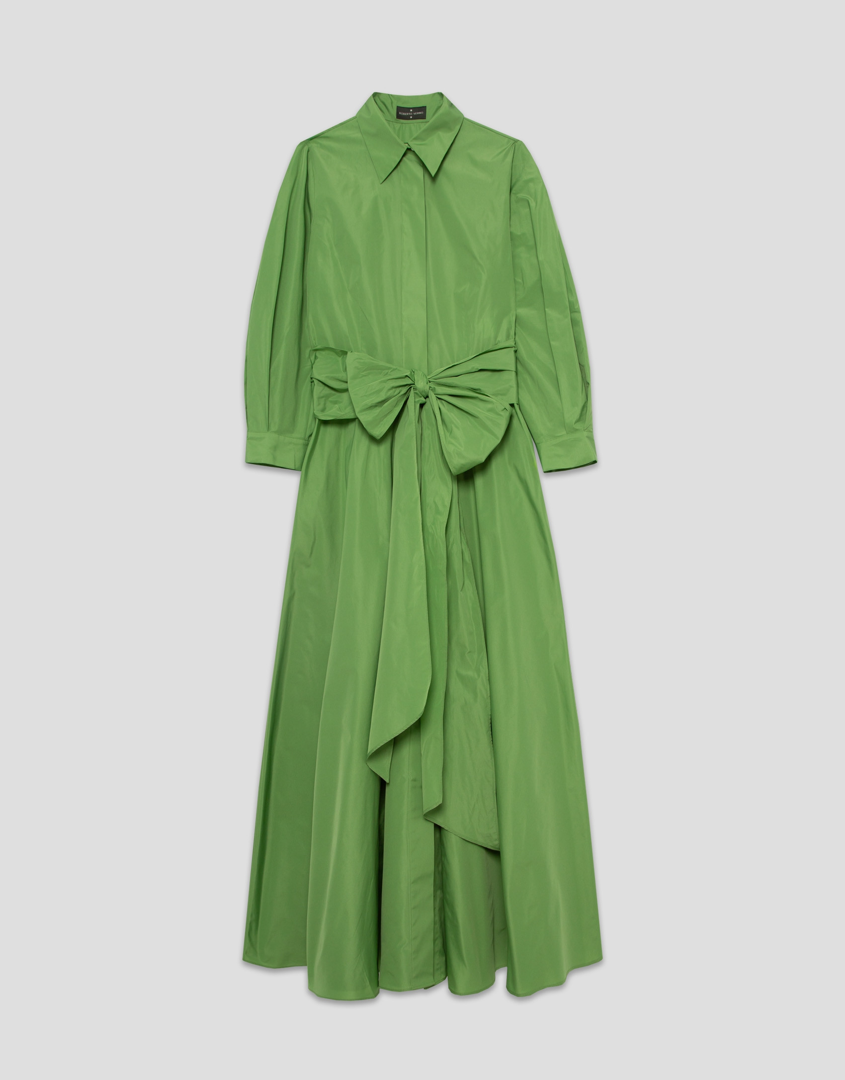 Vestido camisero midi manga larga tafeta verde | Roberto Verino