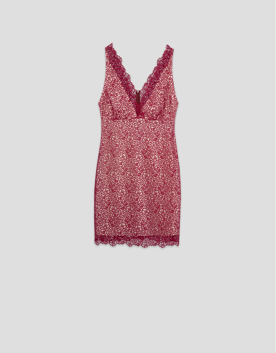 Vestido corto escote pico sin mangas guipur ... | Roberto Verino