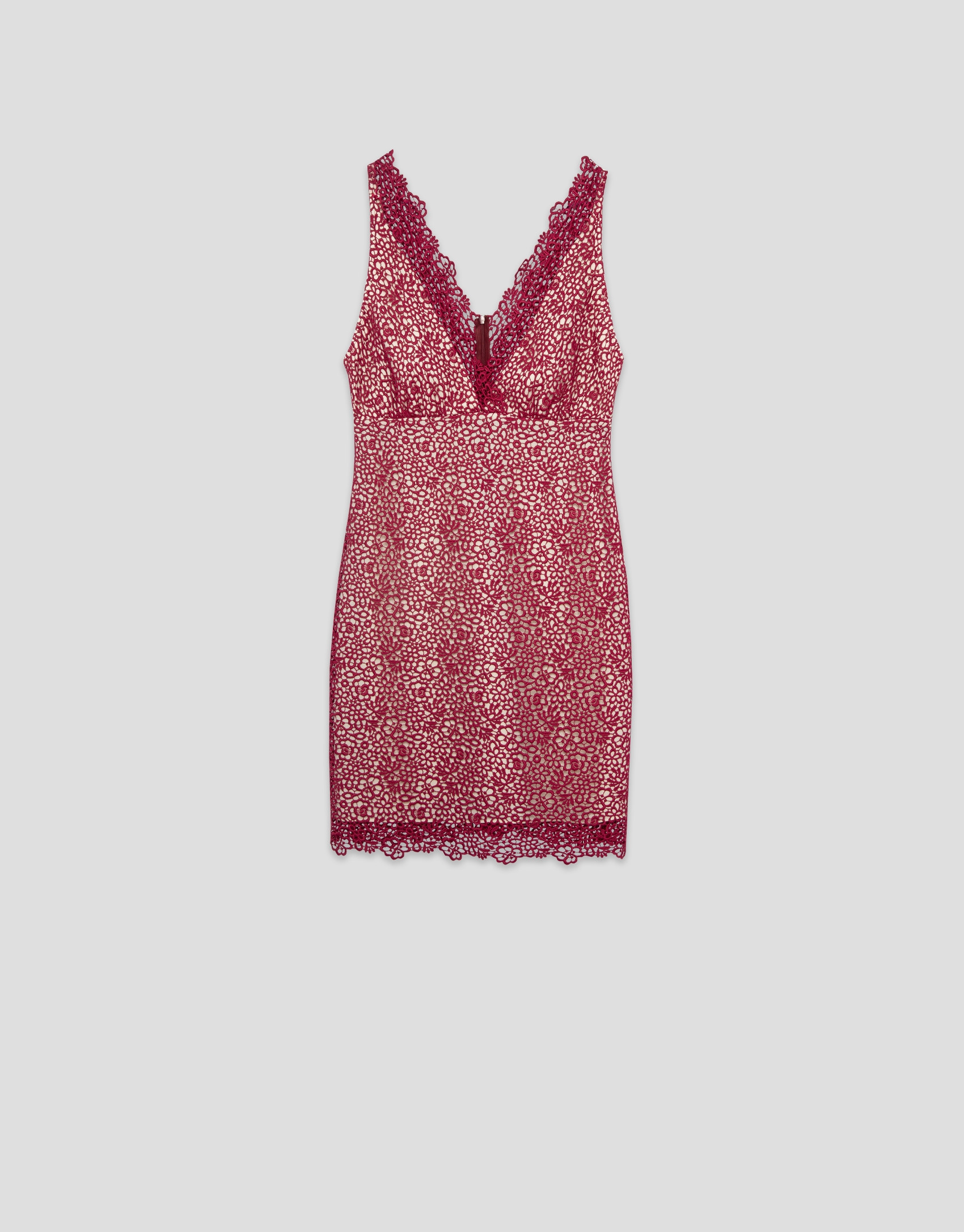 Vestido corto escote pico sin mangas guipur ... | Roberto Verino