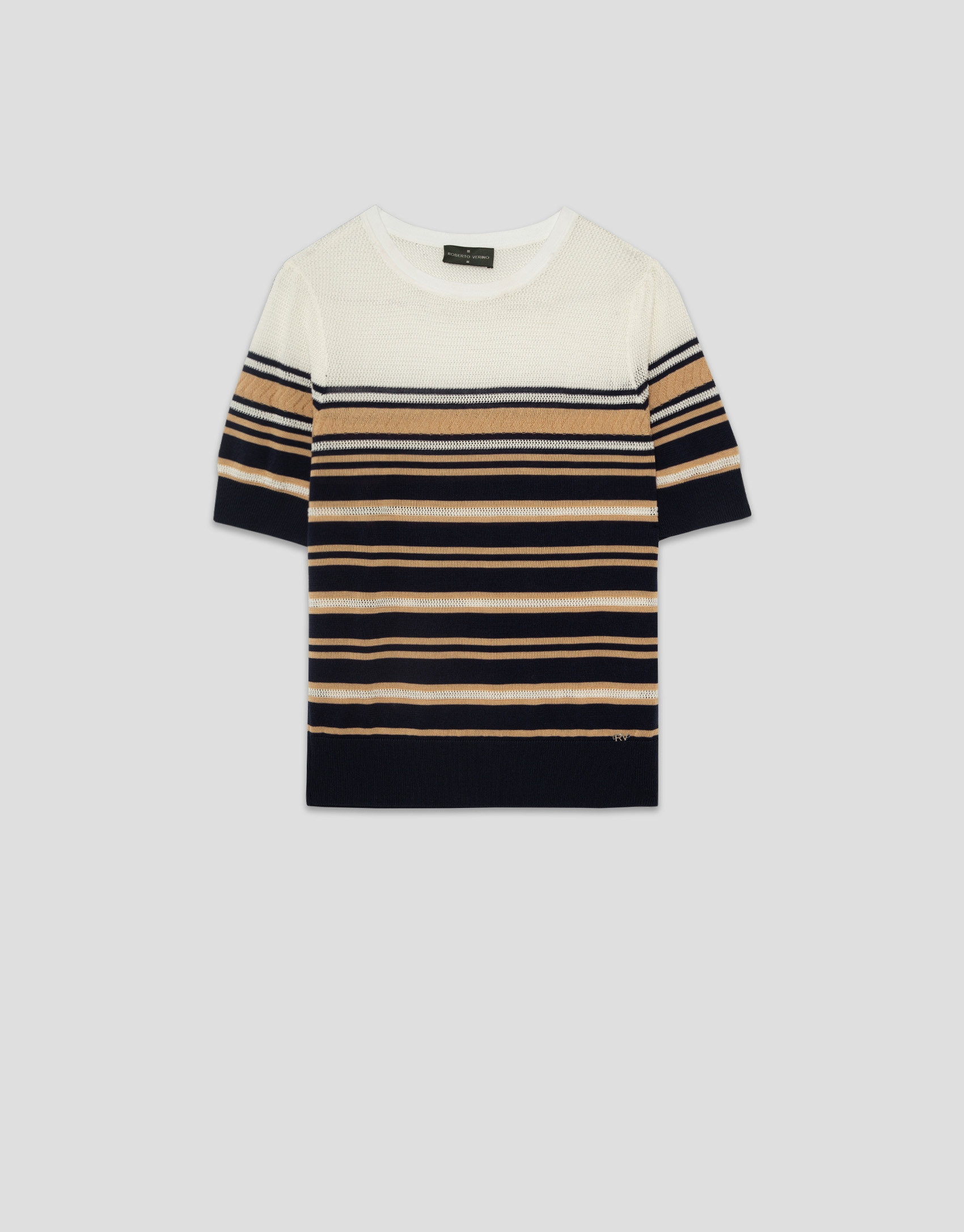 Blue and beige short sleeve knitted t-shirt | Roberto Verino