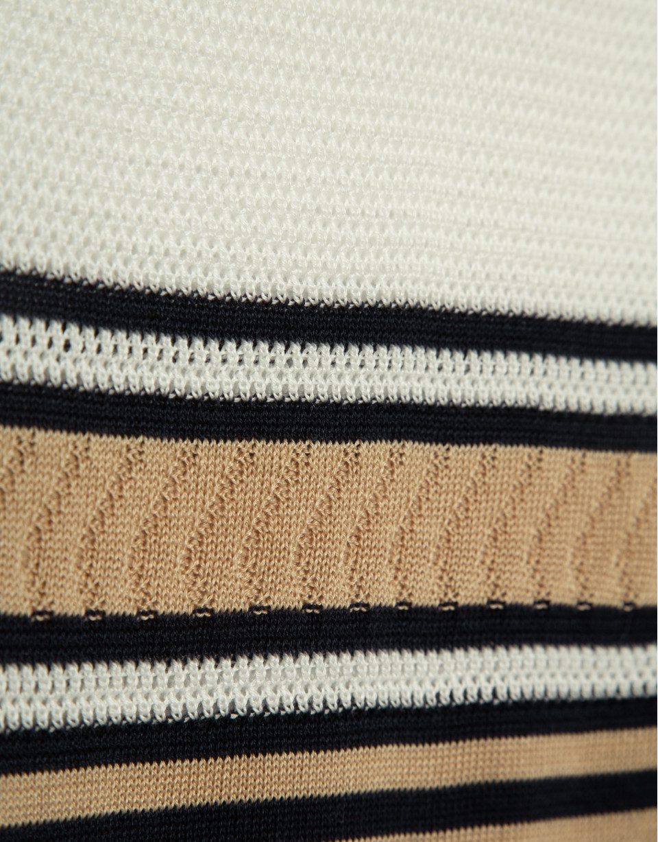 Blue and beige short sleeve knitted t-shirt | Roberto Verino