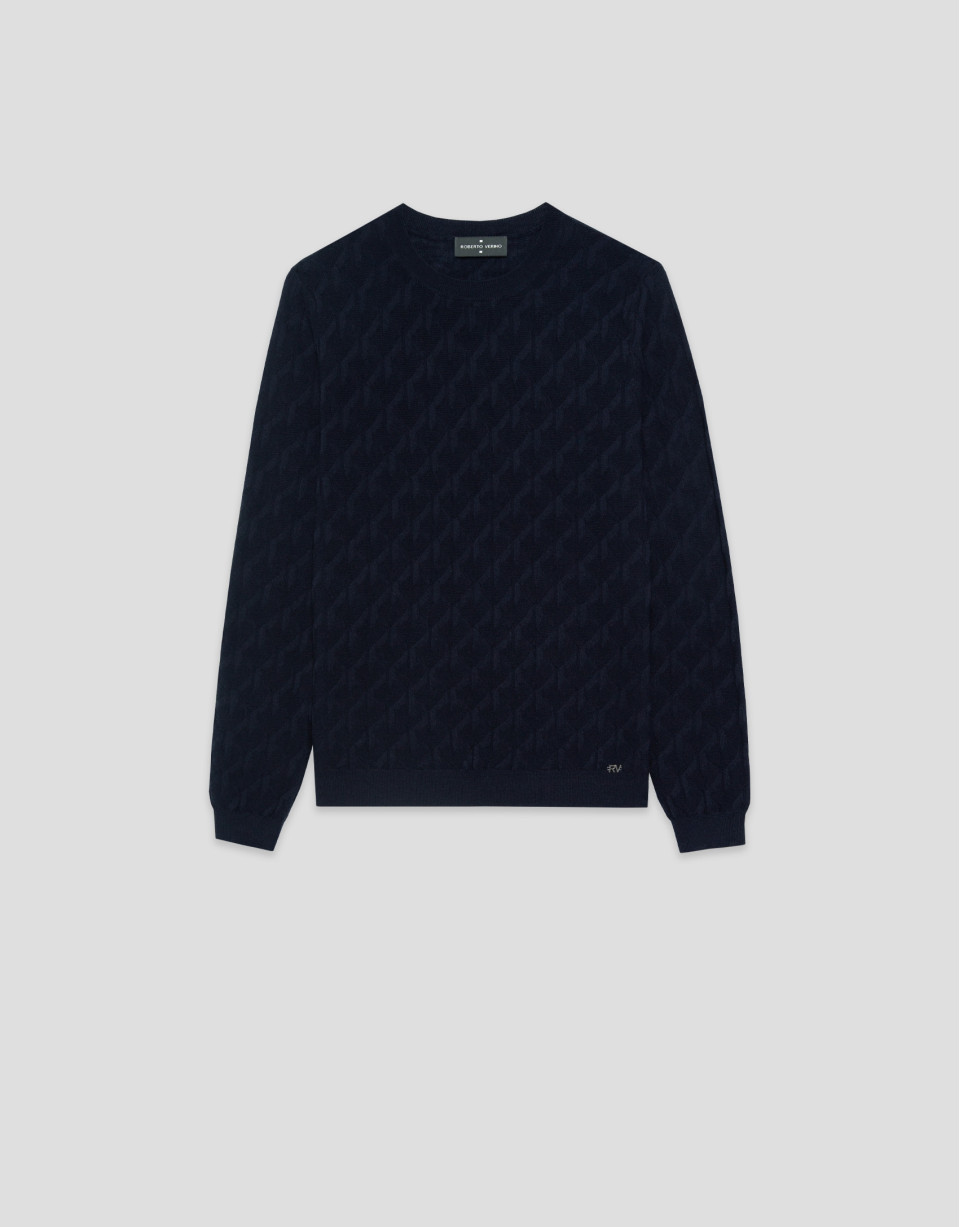 Navy blue wool sweater with long sleeves, ... | Roberto Verino