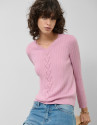 Jersey escote pico lana rosa con franja central