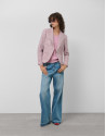 Jersey escote pico lana rosa con franja central
