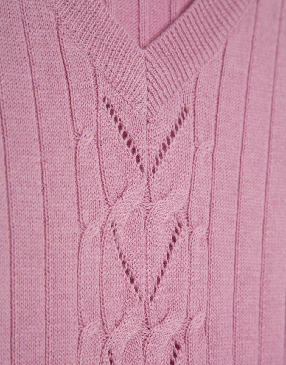 Jersey escote pico lana rosa con franja central