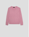 Jersey escote pico lana rosa con franja central
