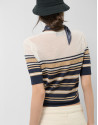 Blue and beige short sleeve knitted t-shirt | Roberto Verino