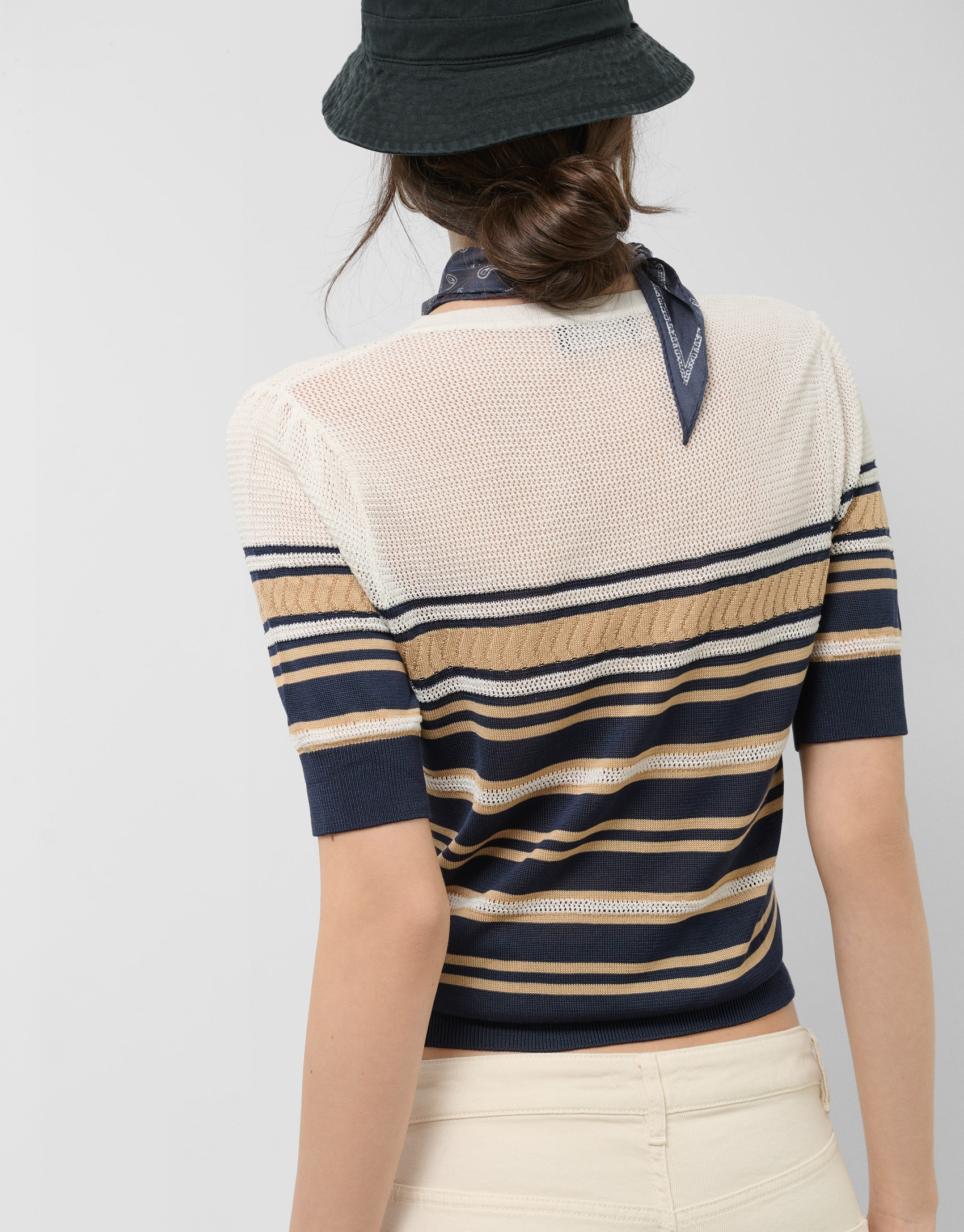 Blue and beige short sleeve knitted t-shirt | Roberto Verino