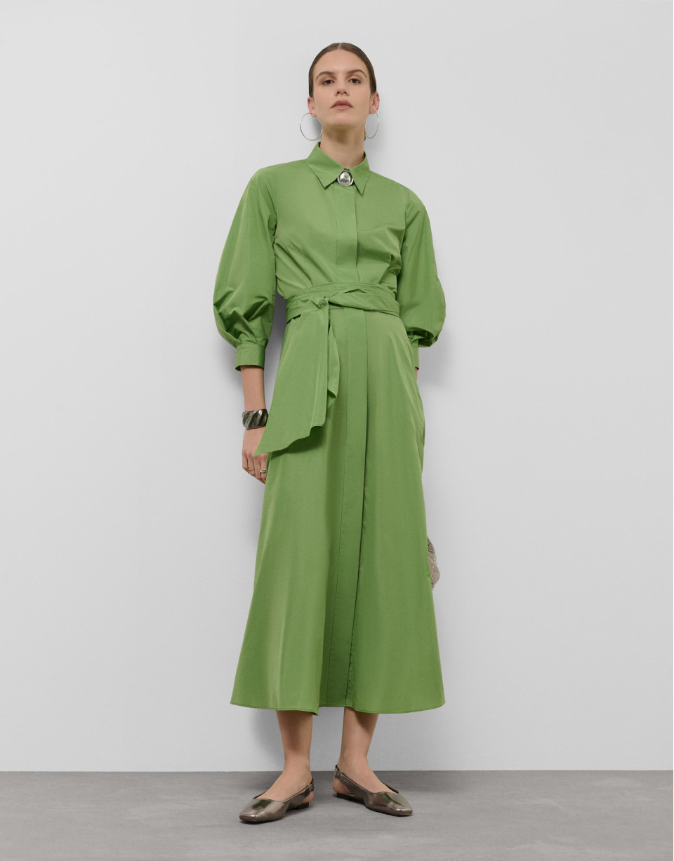 Green taffeta long sleeve midi shirt dress | Roberto Verino