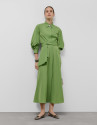 Vestido camisero midi manga larga tafeta verde | Roberto Verino