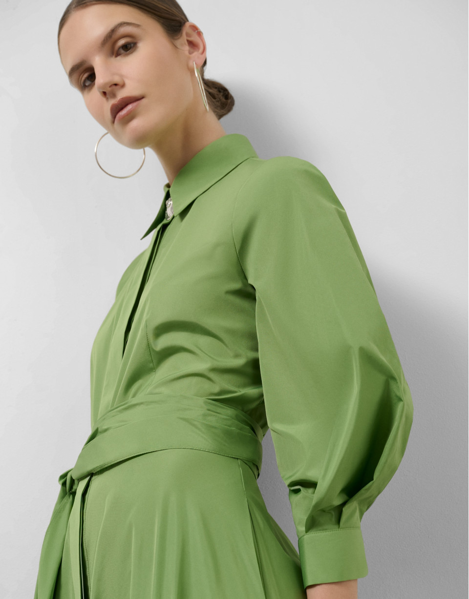 Vestido camisero midi manga larga tafeta verde | Roberto Verino