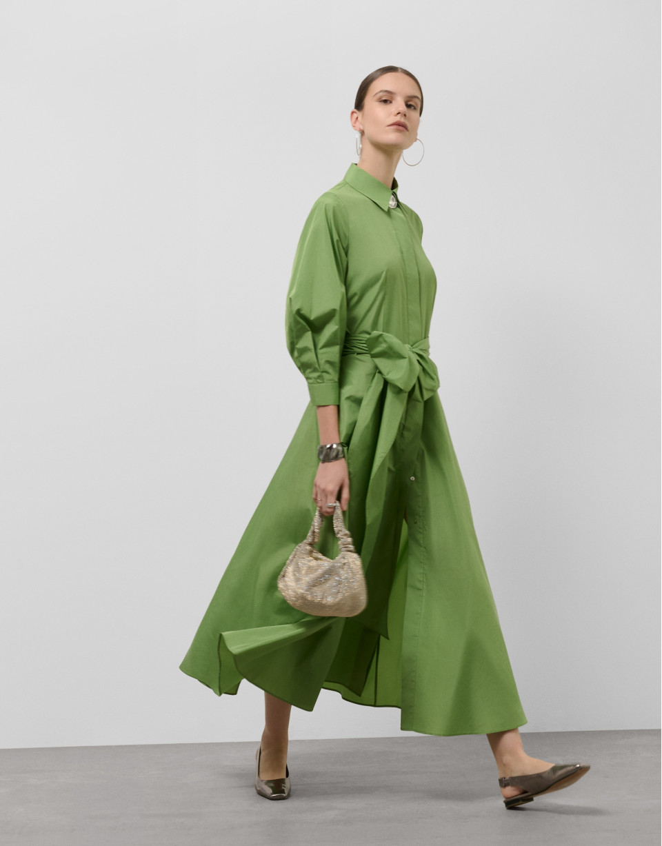 Vestido camisero midi manga larga tafeta verde | Roberto Verino