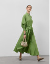 Green taffeta long sleeve midi shirt dress | Roberto Verino
