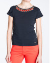 Black cotton top with rhinestone collar 