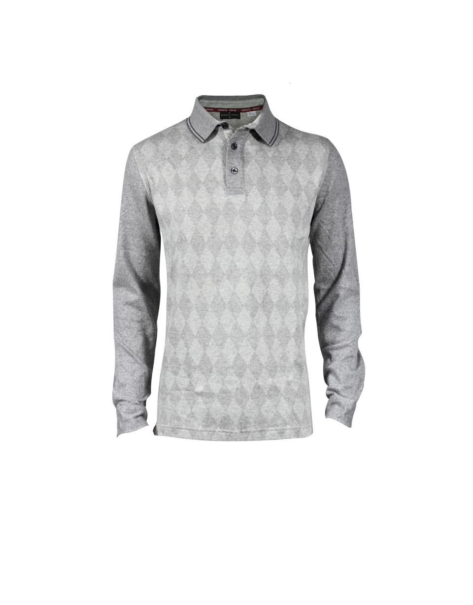 Mix grey diamond intarsia polo shirt