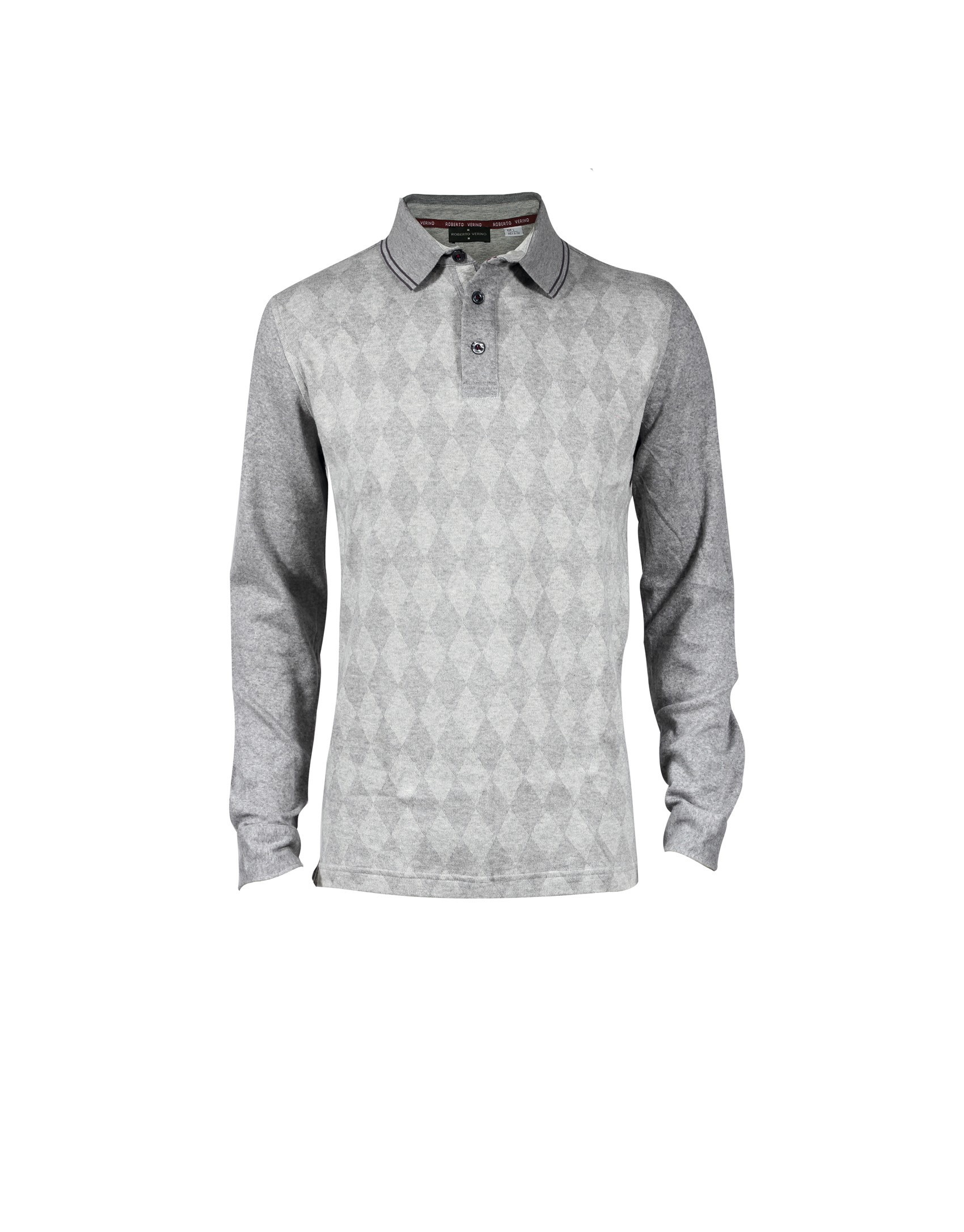 Mix grey diamond intarsia polo shirt