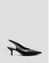 Black leather slingback court shoe with cuts