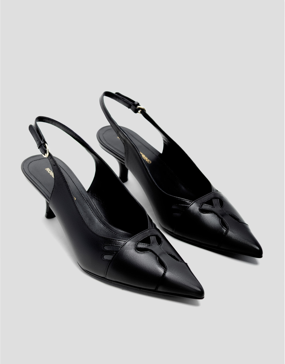 Zapato salón destalonado piel negra con cortes