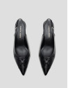 Black leather slingback court shoe with cuts