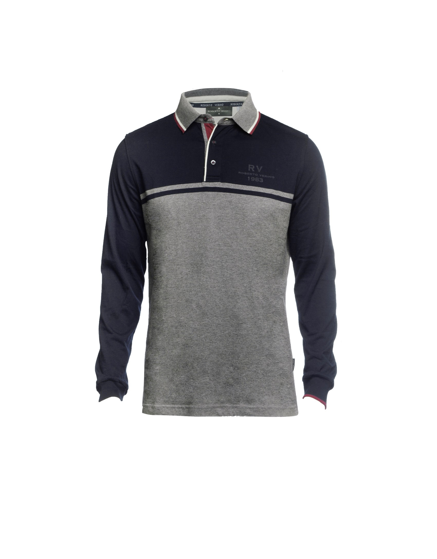Polo jersey azul y gris