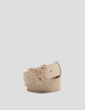 Camel Saffiano leather belt with enamelled ... | Roberto Verino