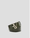 Green leather belt with matching stitching | Roberto Verino