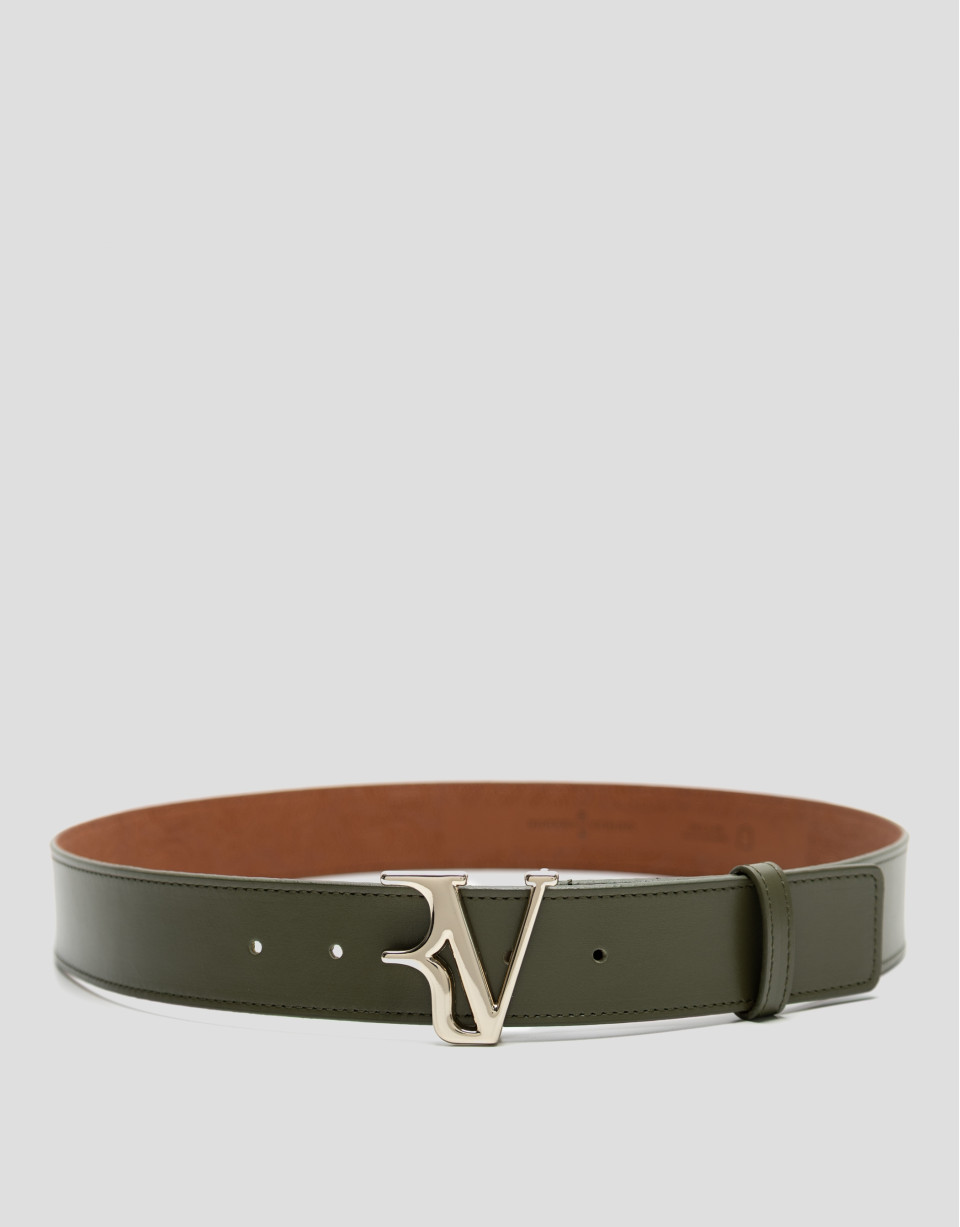 Green leather belt with matching stitching | Roberto Verino