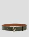 Green leather belt with matching stitching | Roberto Verino