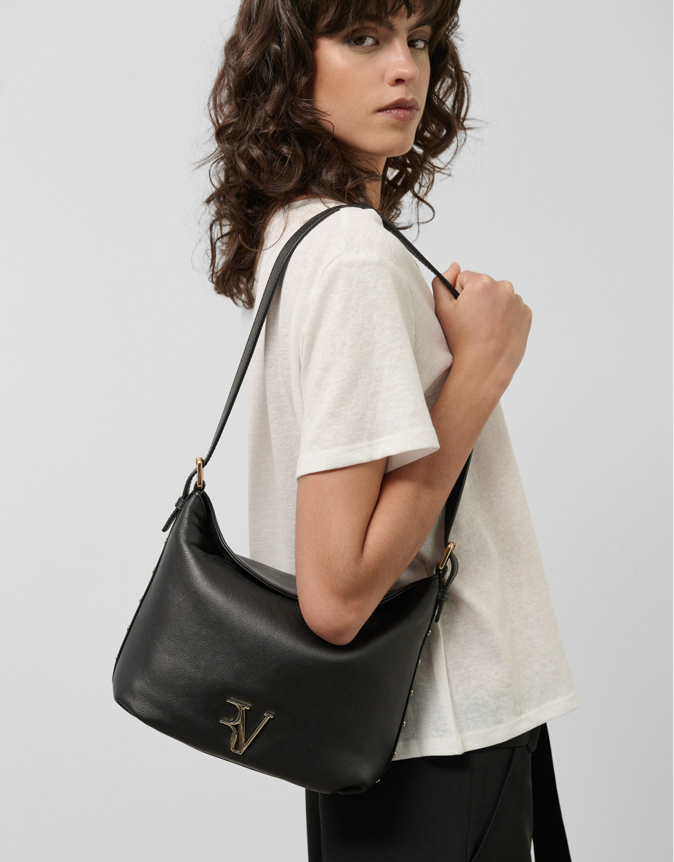 Black leather Mini Hobo shoulder bag - Sale | Roberto Verino