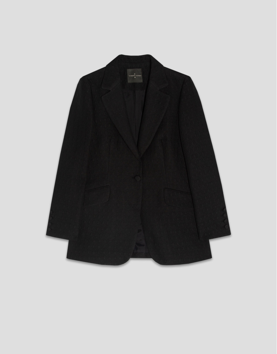 Black blazer with embossed decorative button | Roberto Verino