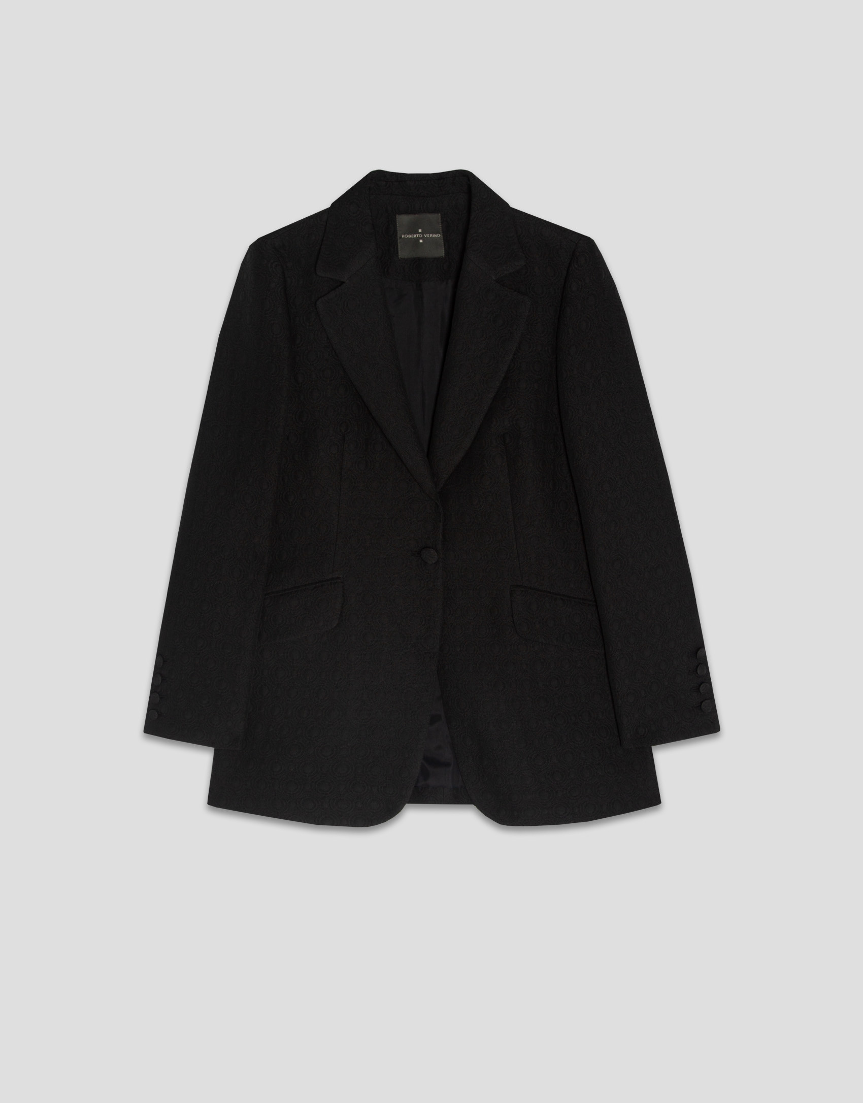 Black blazer with embossed decorative button | Roberto Verino