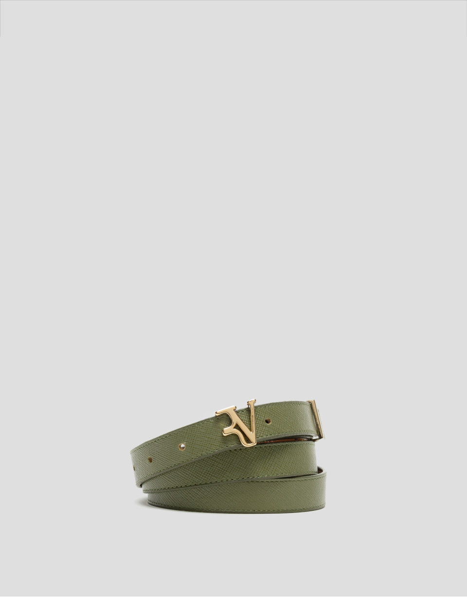 Narrow green saffiano leather belt - Woman | Roberto Verino