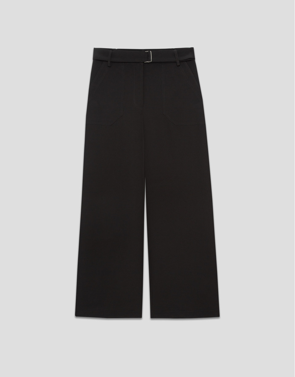 Pantalón ancho fluido twill negro con cinturón | Roberto Verino