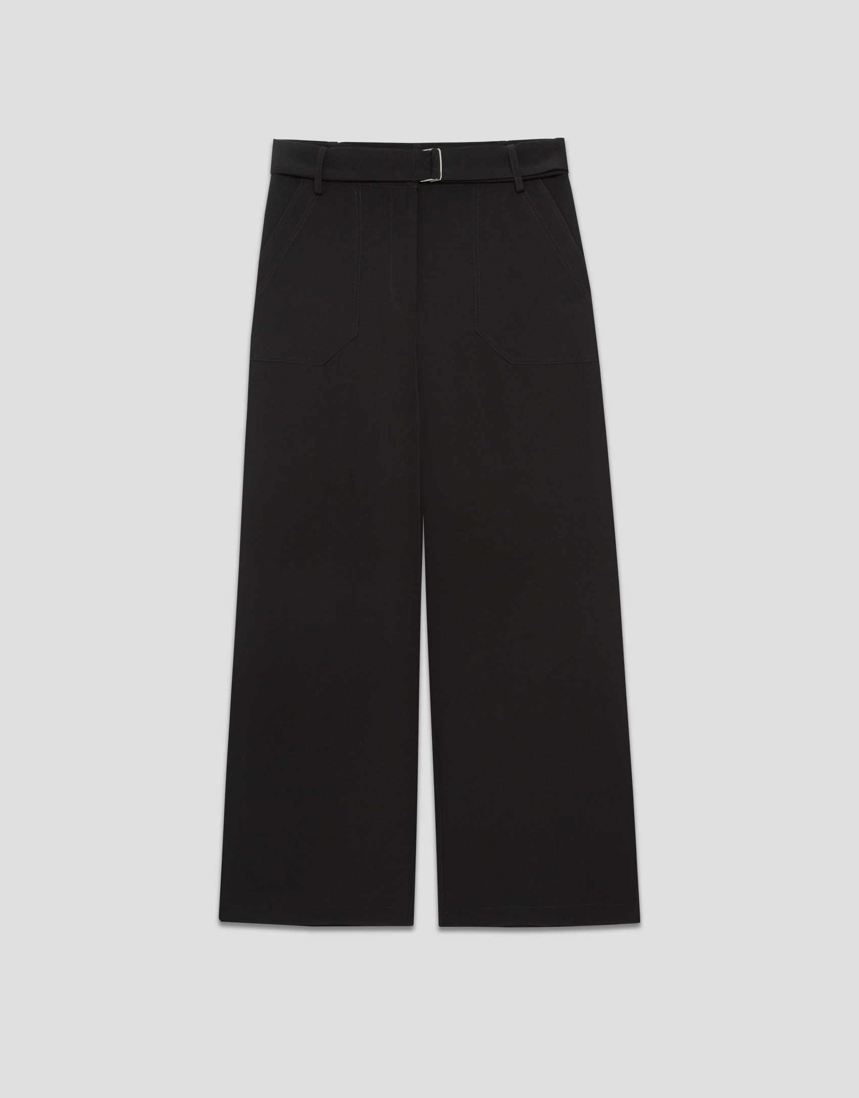 Pantalón ancho fluido twill negro con cinturón | Roberto Verino
