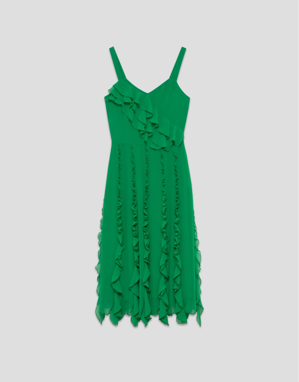 Vestido midi en crepe georgette verde con ... | Roberto Verino