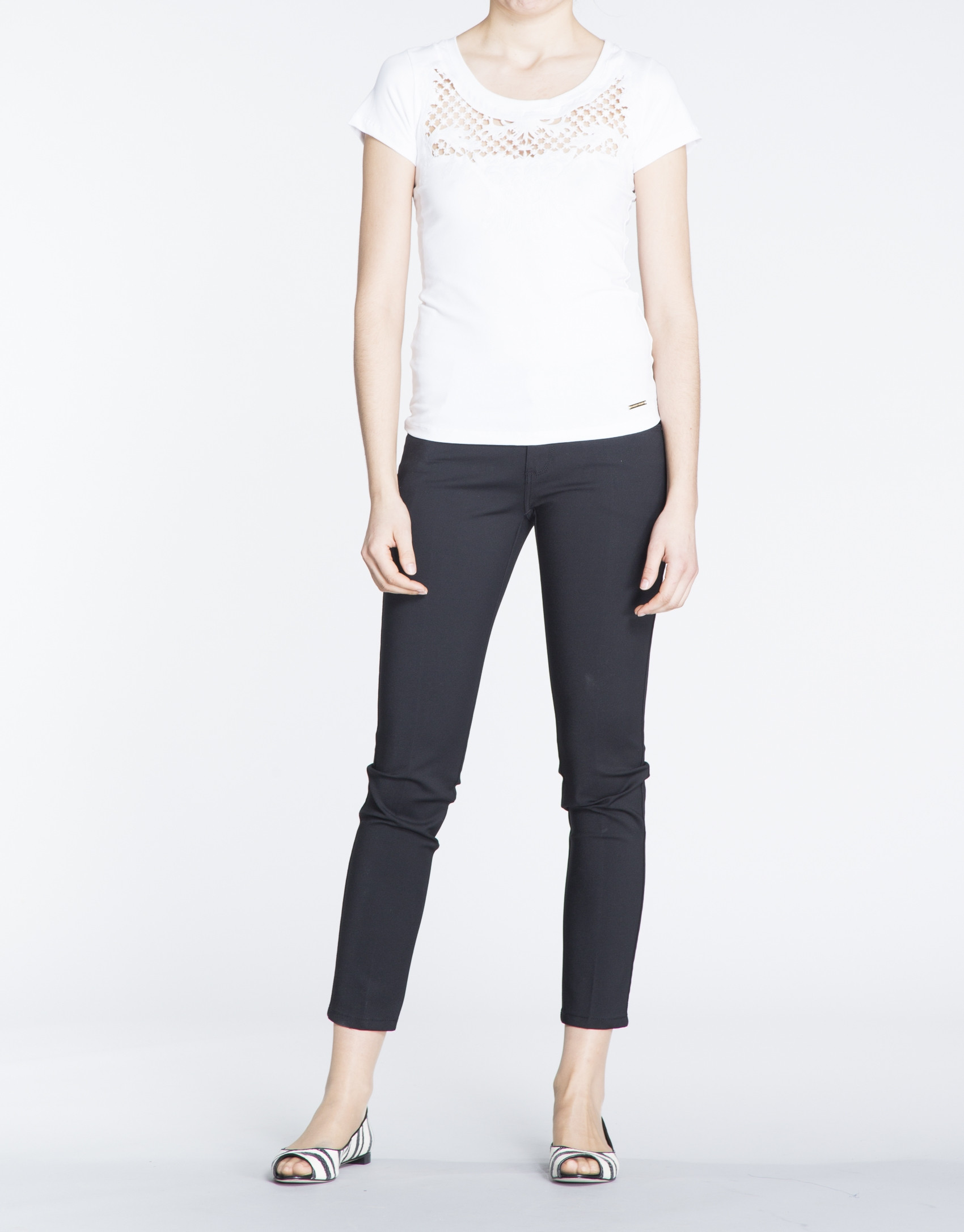 White short sleeve lace front top 
