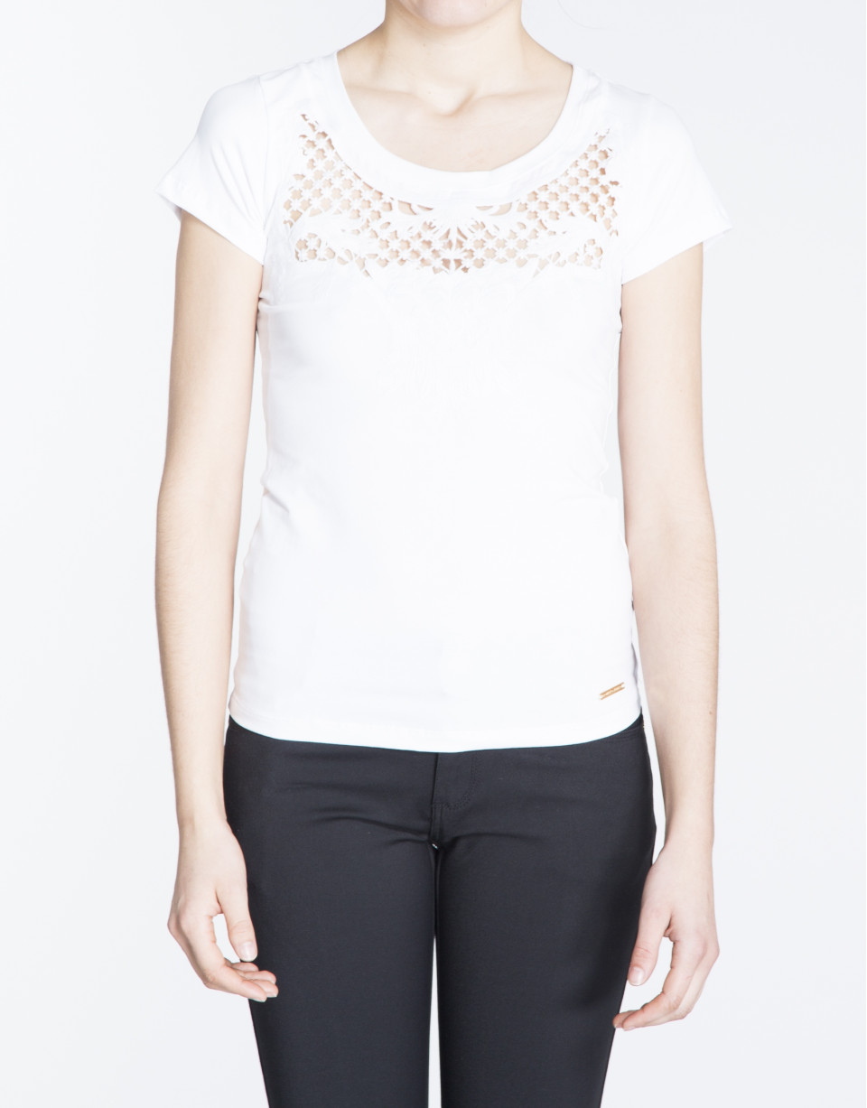 White short sleeve lace front top 