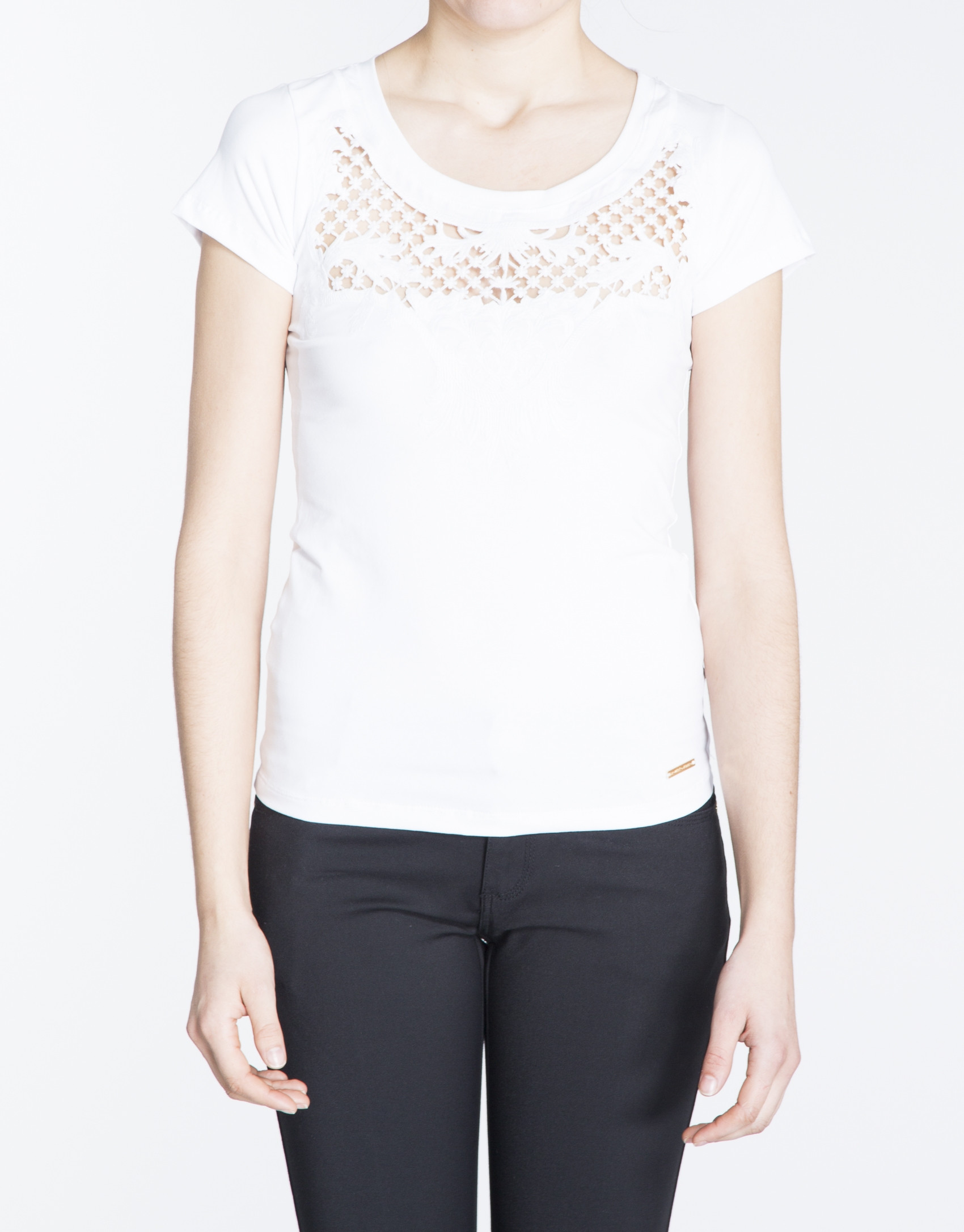 White short sleeve lace front top 
