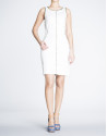 Beige cotton straight dress with trim