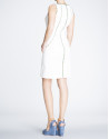 Beige cotton straight dress with trim