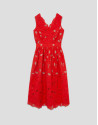 Midi sleeveless dress with red Swiss embroidery | Roberto Verino